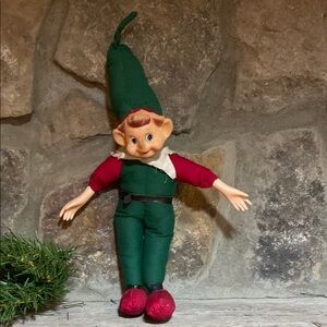 Vintage 50/60s plastic Face x Plush Elf Doll.
